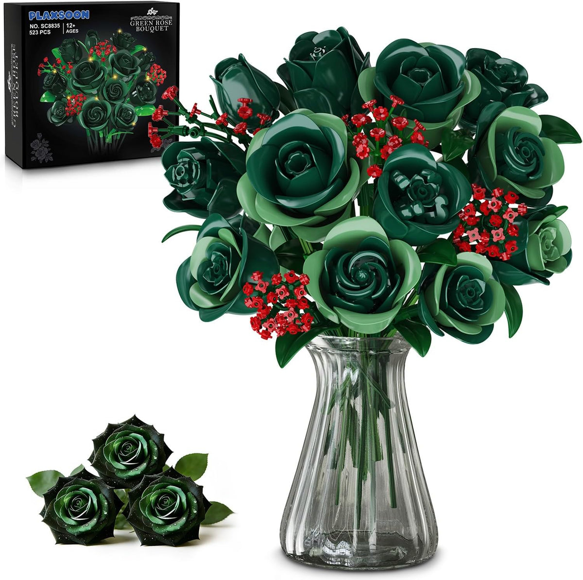INSOON Green Rose Flower Bouquet Building Set with Lights SC8835