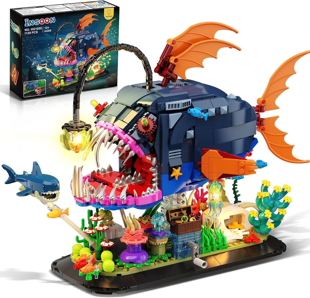 INSOON Mechanical Angler Fish Building Set with Lights HG1055