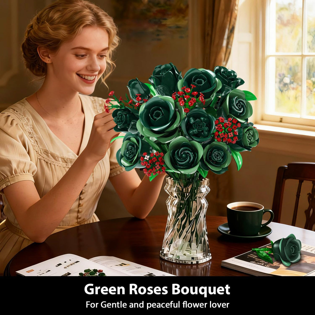 INSOON Green Rose Flower Bouquet Building Set with Lights SC8835
