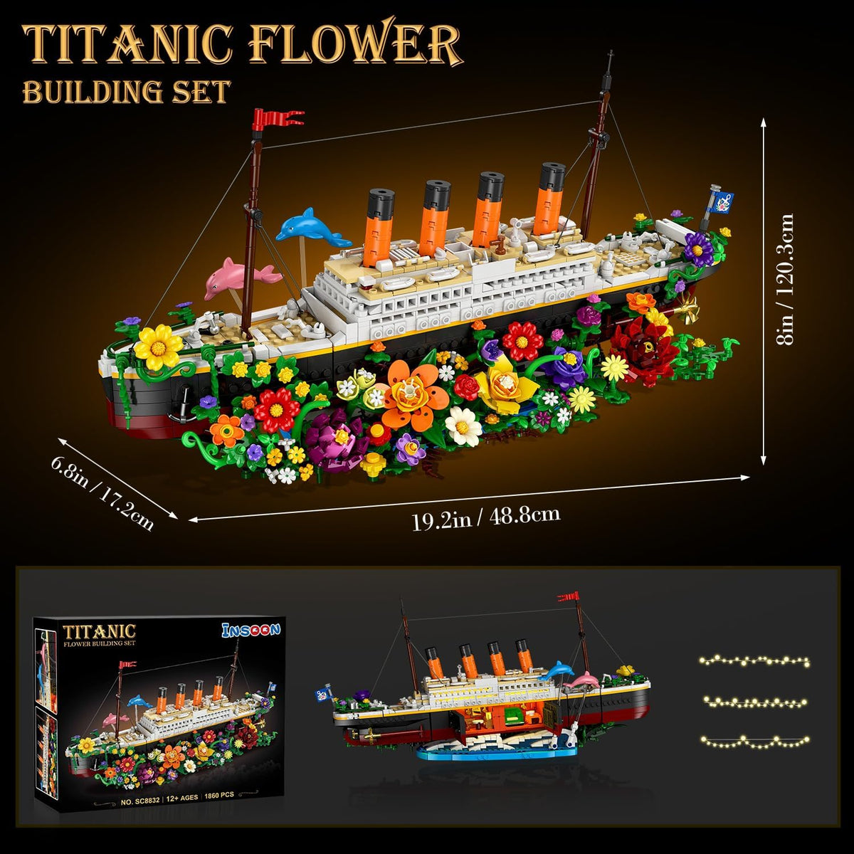 INSOON Flower Titanic Building Set with Lights SC8832