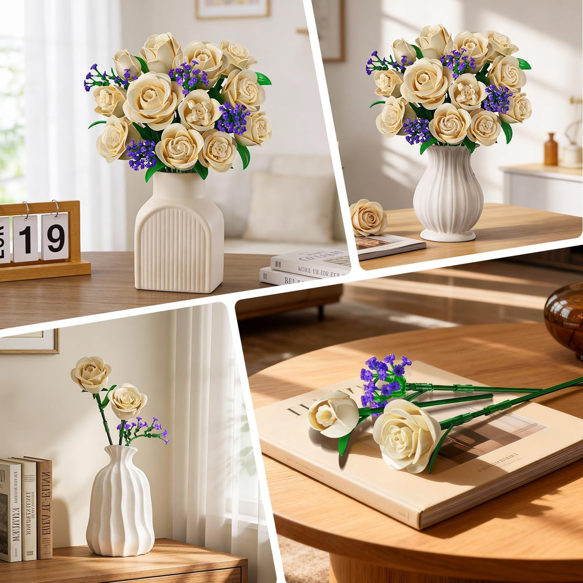 INSOON Champagne White Rose Bouquet Building Set with Lights SC8834