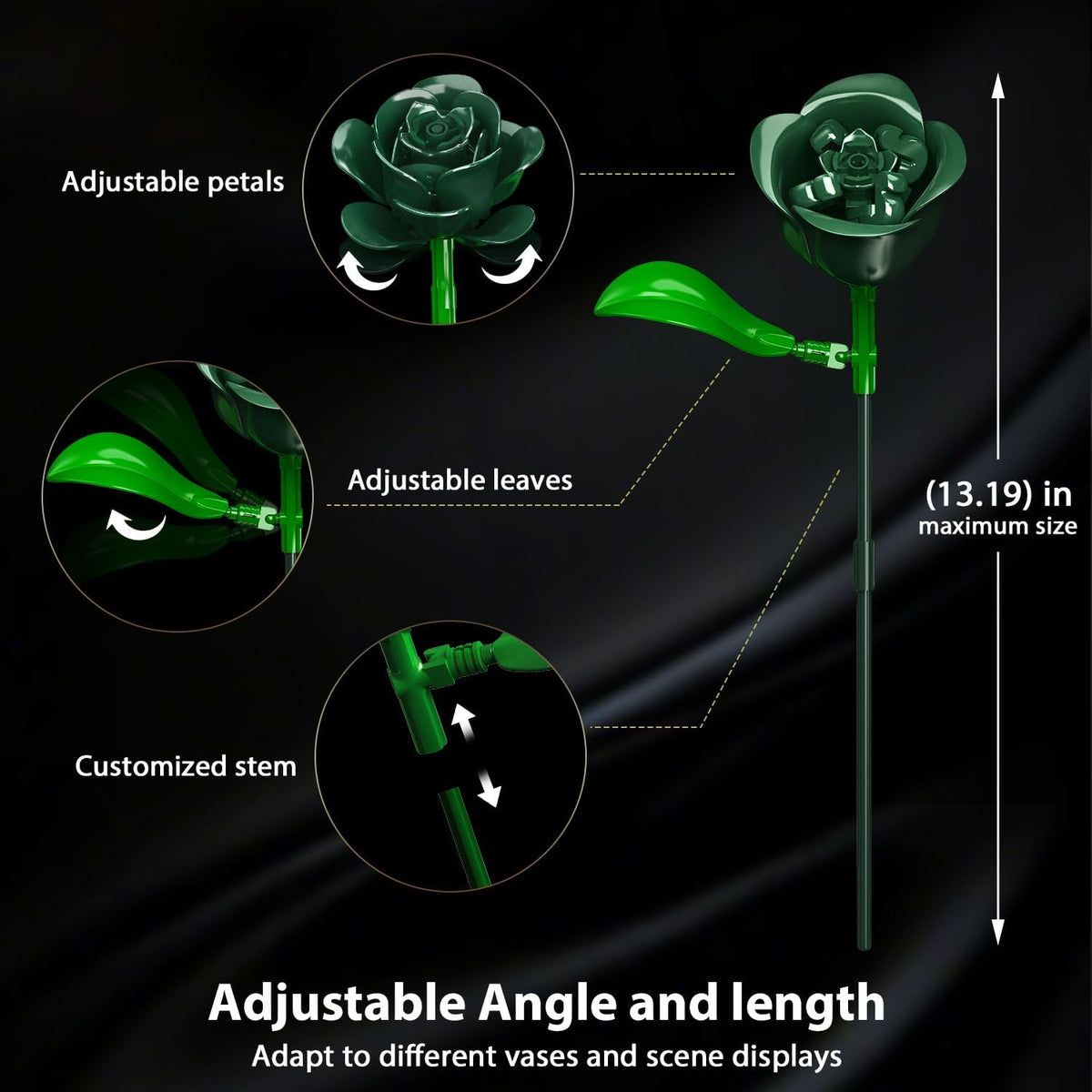 INSOON Green Rose Flower Bouquet Building Set with Lights SC8835