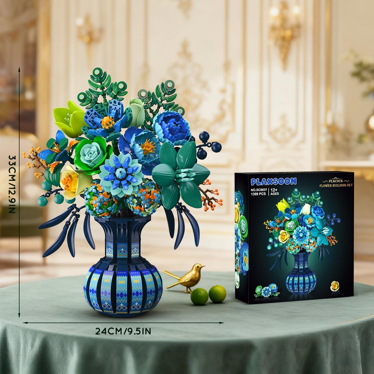INSOON Blue & White Peacock Flower Building Set with Vase SC8837