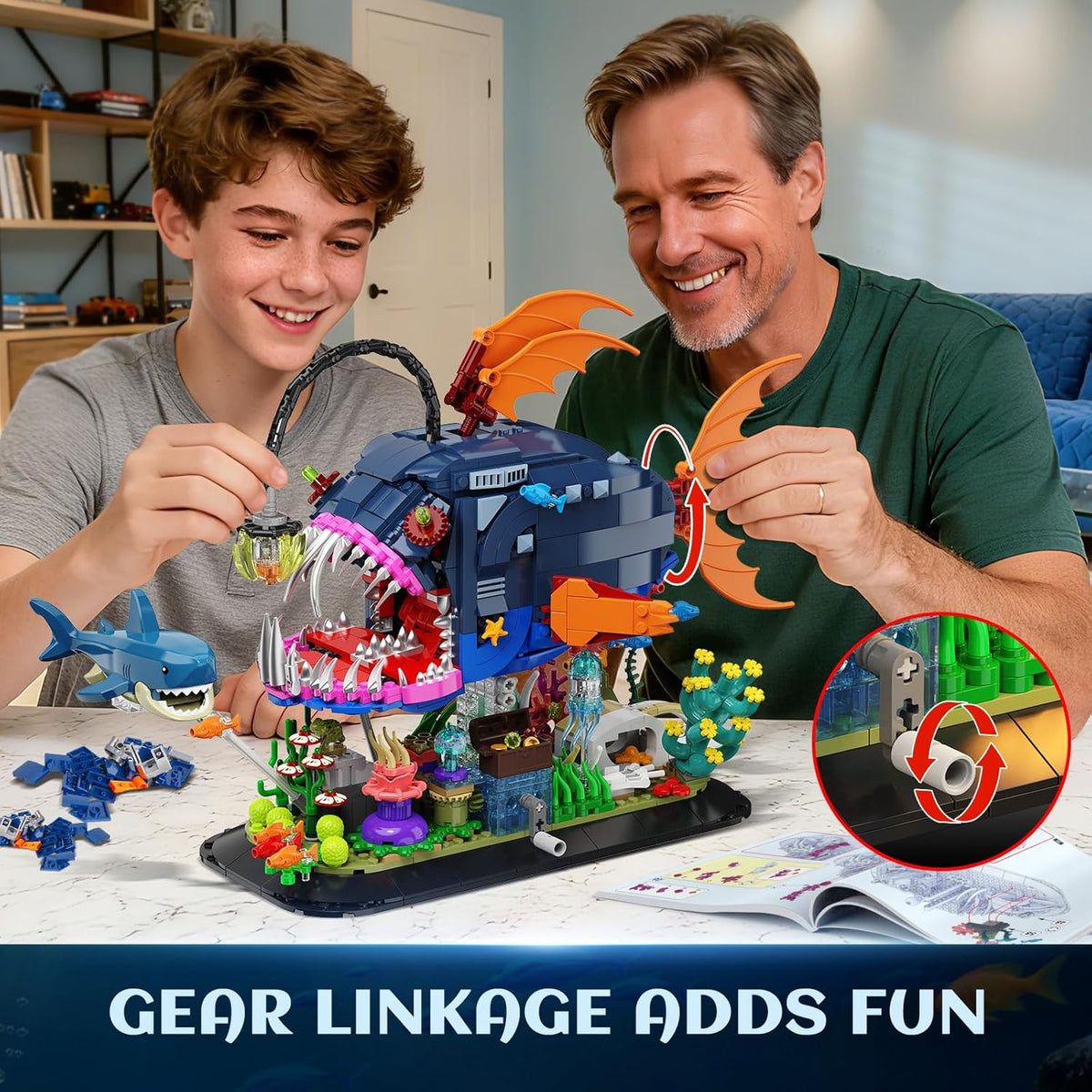 INSOON Mechanical Angler Fish Building Set with Lights HG1055