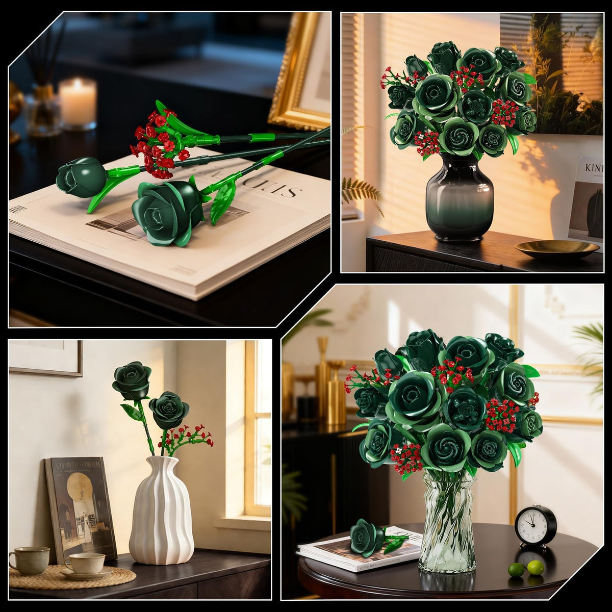 INSOON Green Rose Flower Bouquet Building Set with Lights SC8835