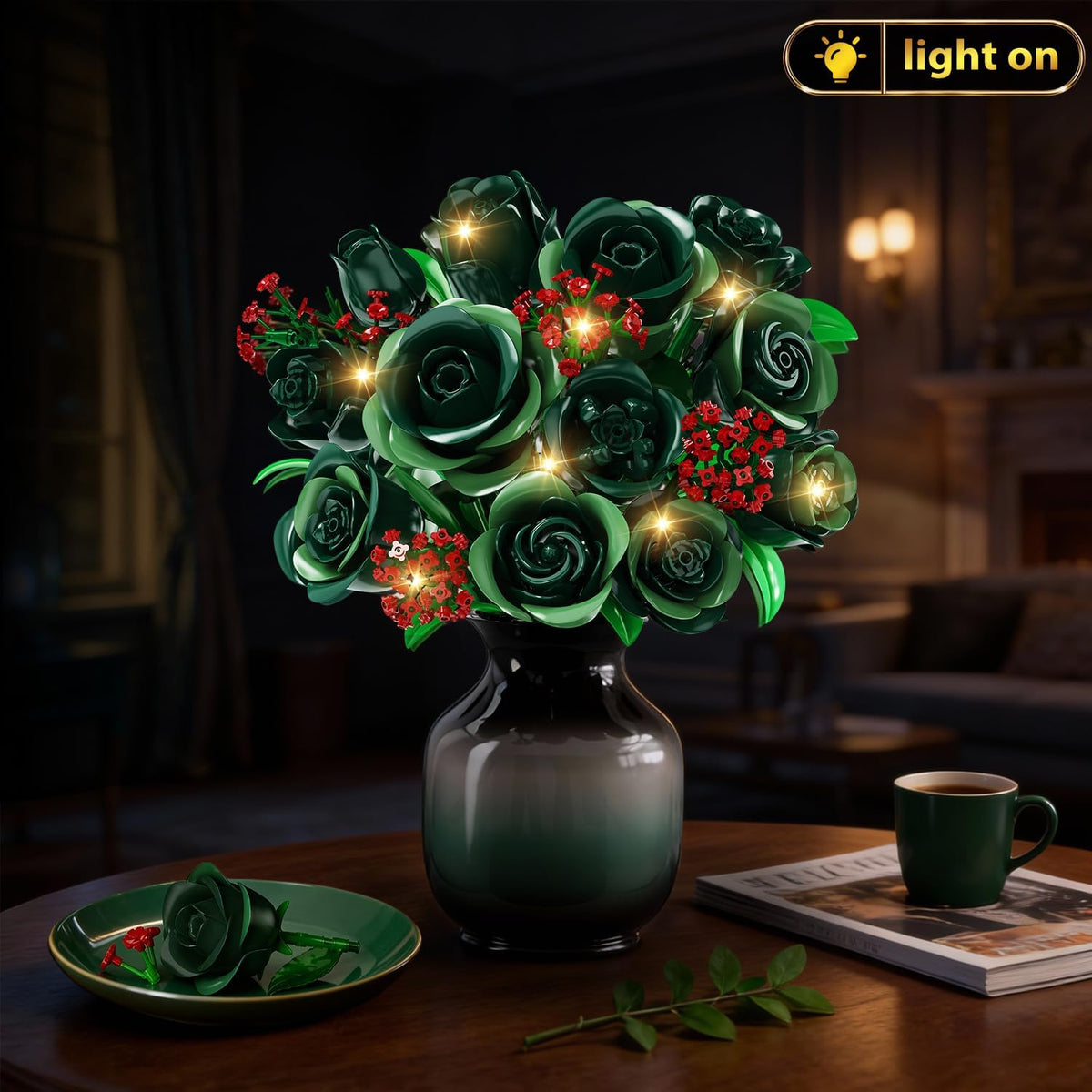 INSOON Green Rose Flower Bouquet Building Set with Lights SC8835