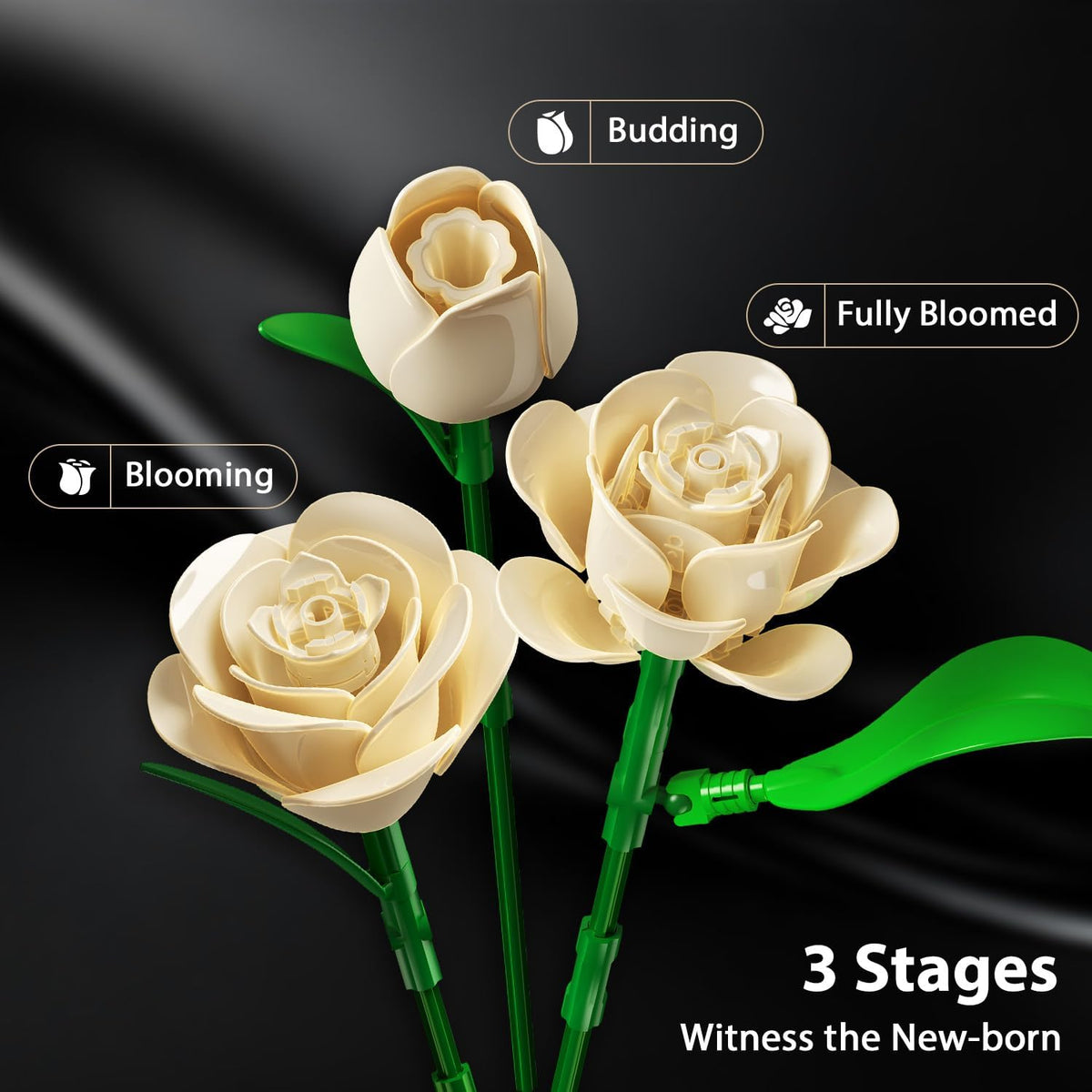 INSOON Champagne White Rose Bouquet Building Set with Lights SC8834
