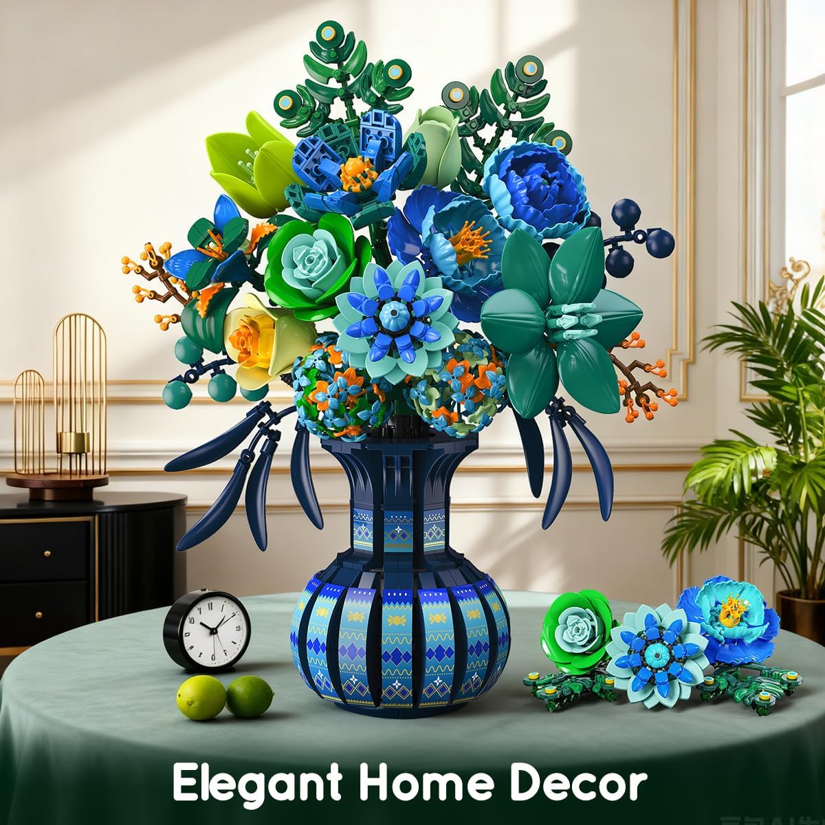 INSOON Blue & White Peacock Flower Building Set with Vase SC8837