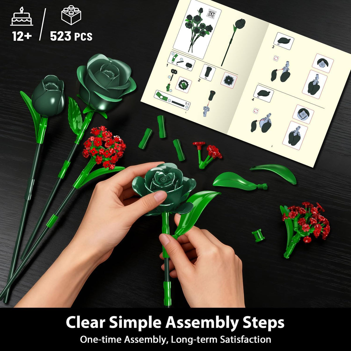 INSOON Green Rose Flower Bouquet Building Set with Lights SC8835