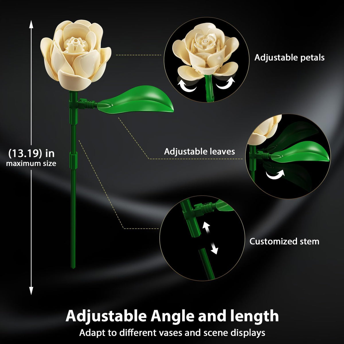 INSOON Champagne White Rose Bouquet Building Set with Lights SC8834