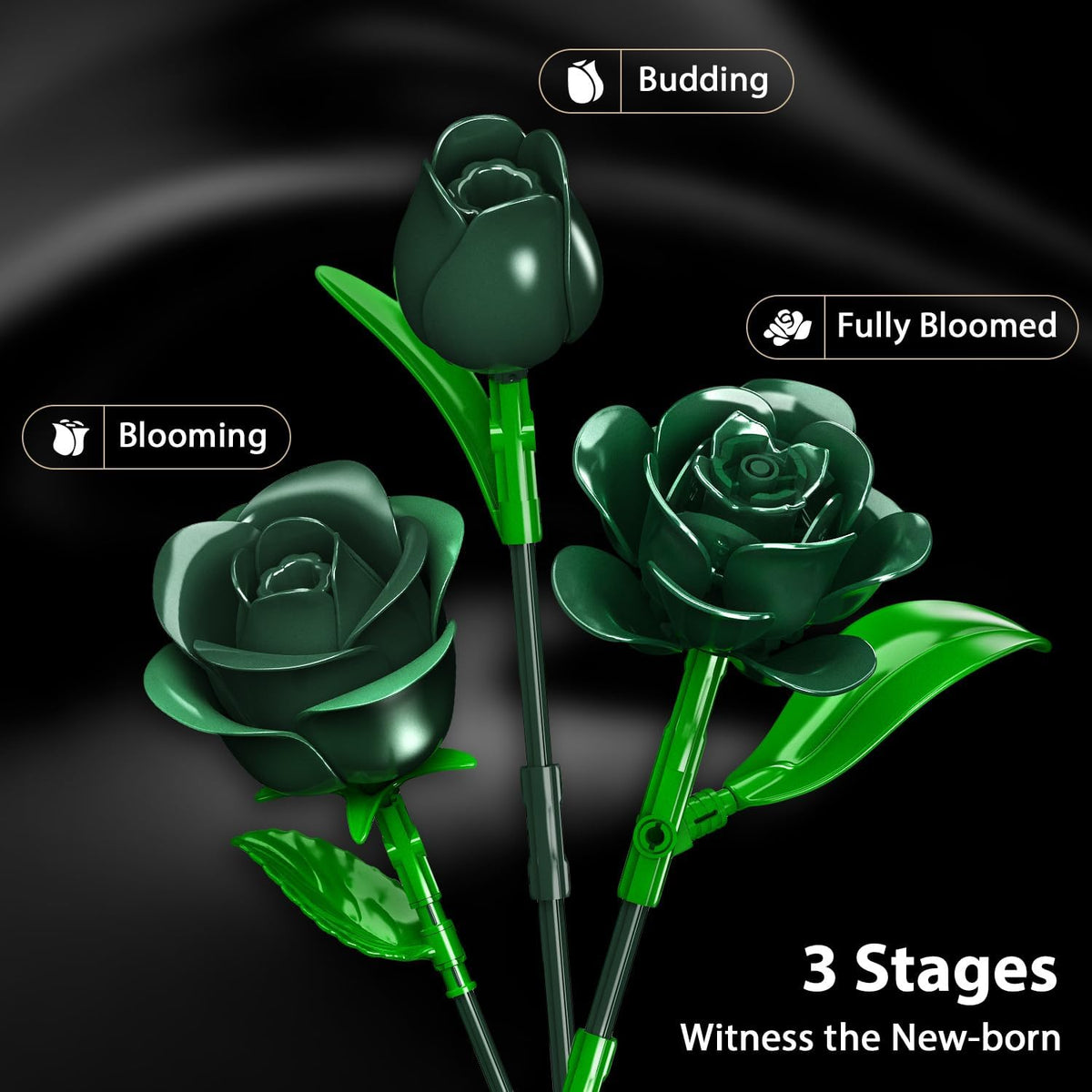INSOON Green Rose Flower Bouquet Building Set with Lights SC8835