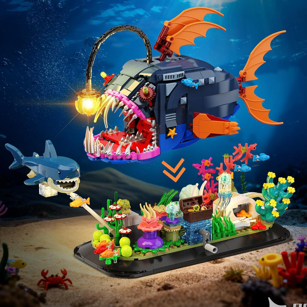 INSOON Mechanical Angler Fish Building Set with Lights HG1055