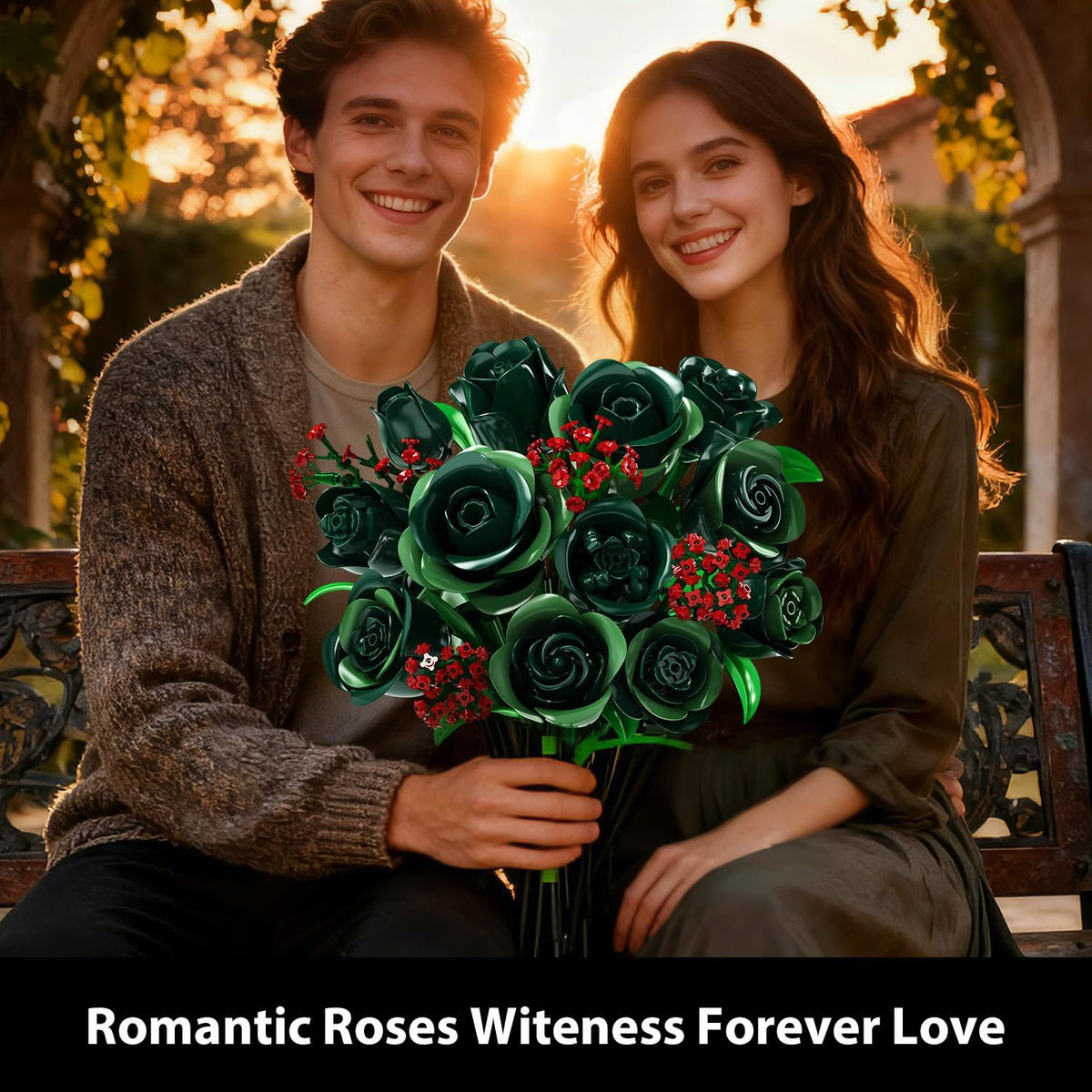 INSOON Green Rose Flower Bouquet Building Set with Lights SC8835