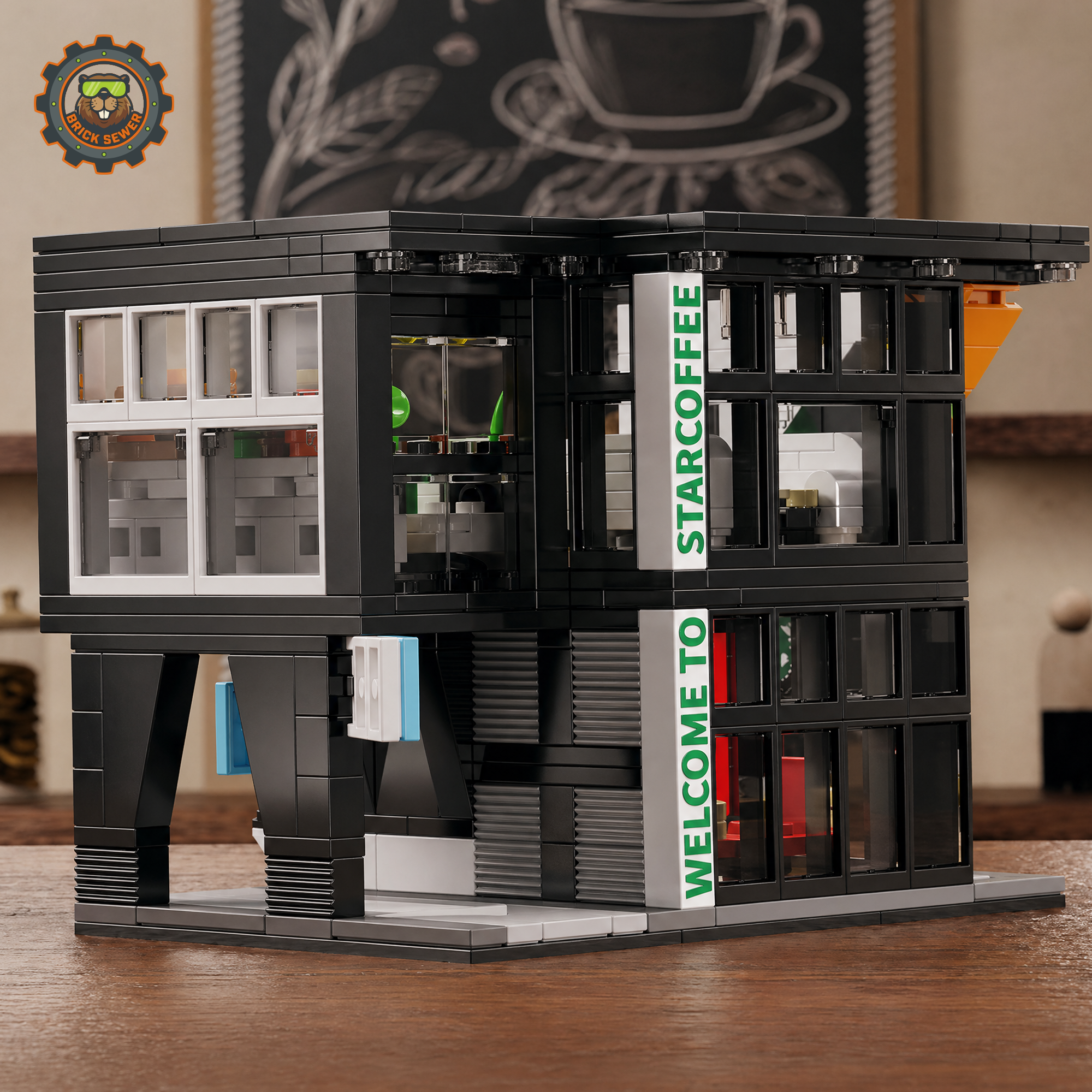Modern Coffee Shop Building Set with Lights (581pcs)