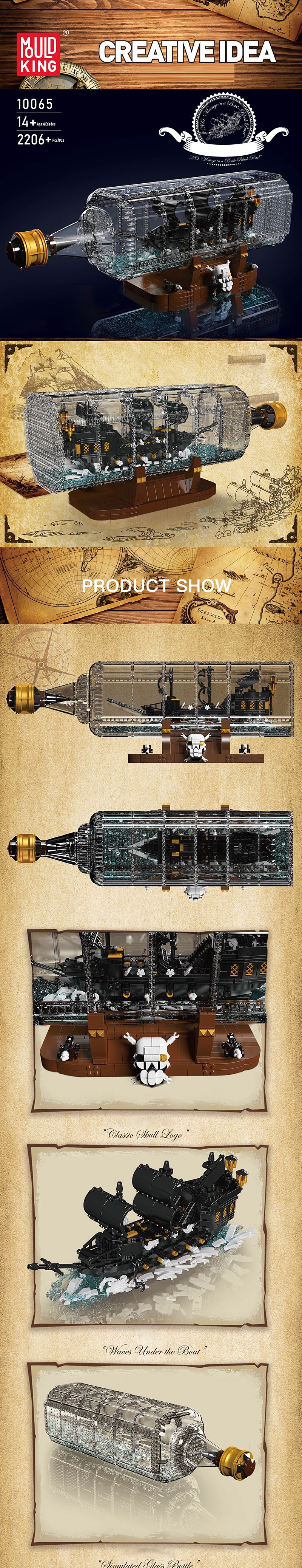 MouldKing 10065 The Black Pearl Drifting Bottle Series Art and crafts