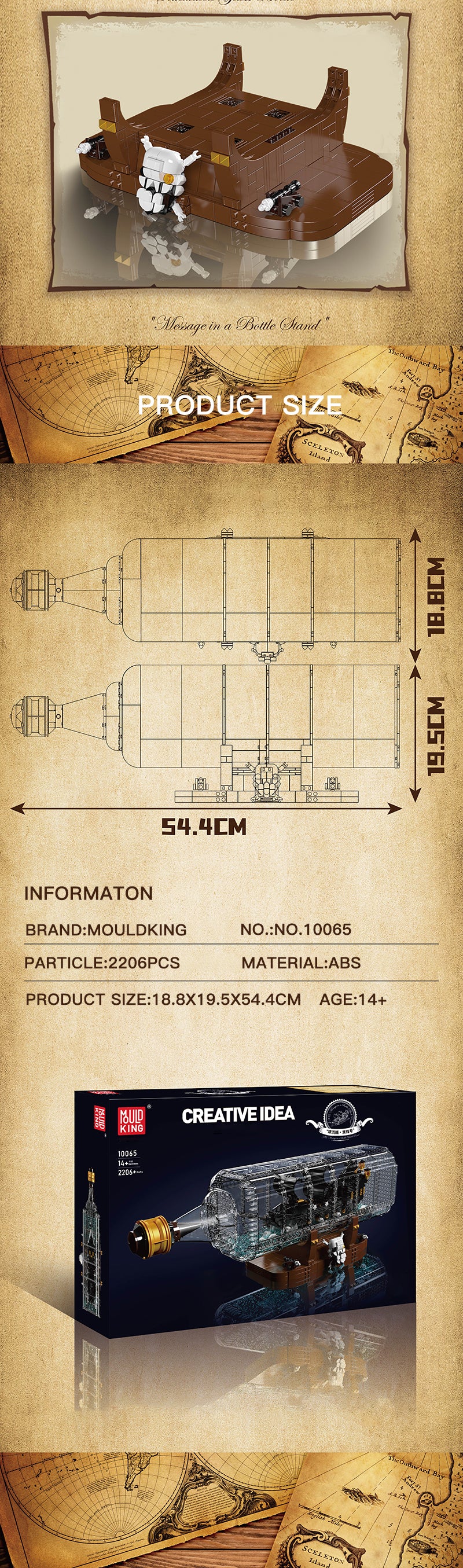 MouldKing 10065 The Black Pearl Drifting Bottle Series Art and crafts
