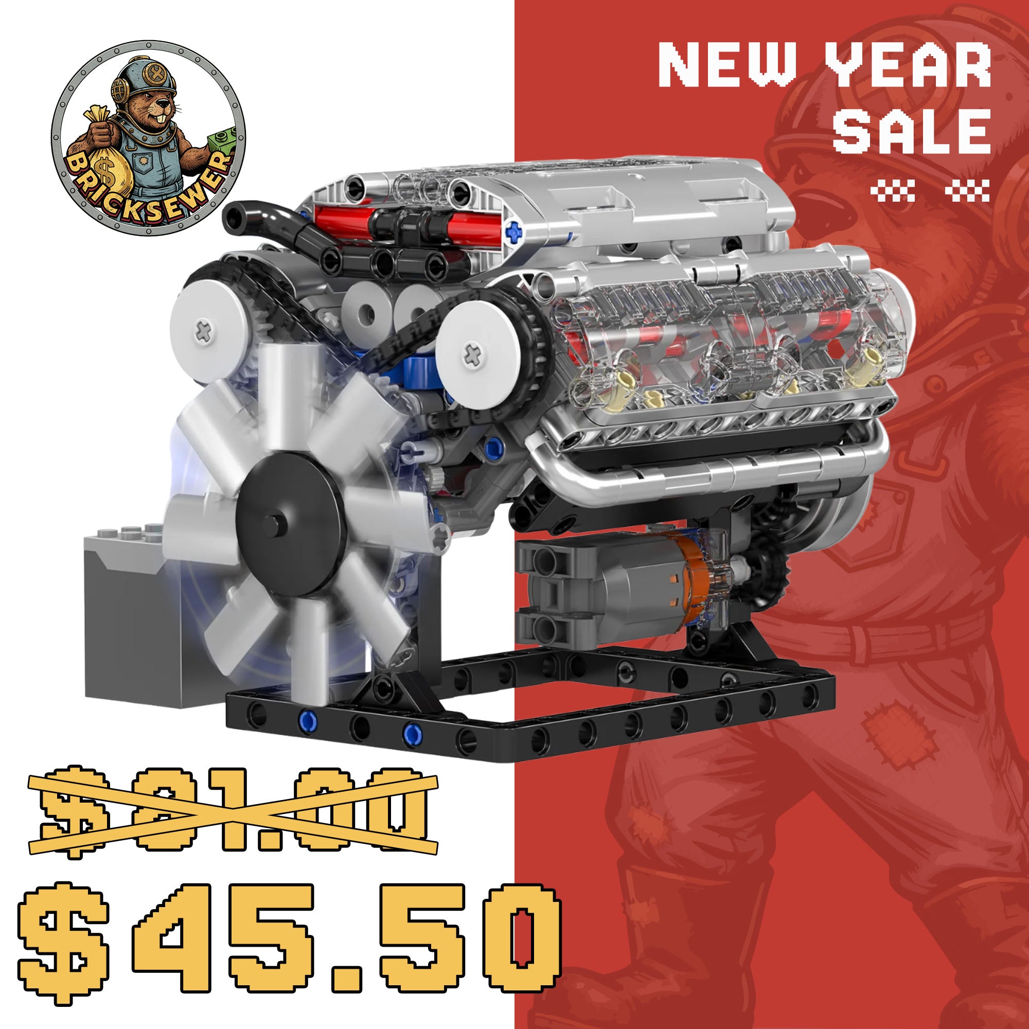 Mould King 10088 Motorised V8 Engine Building Set | 535 Pcs