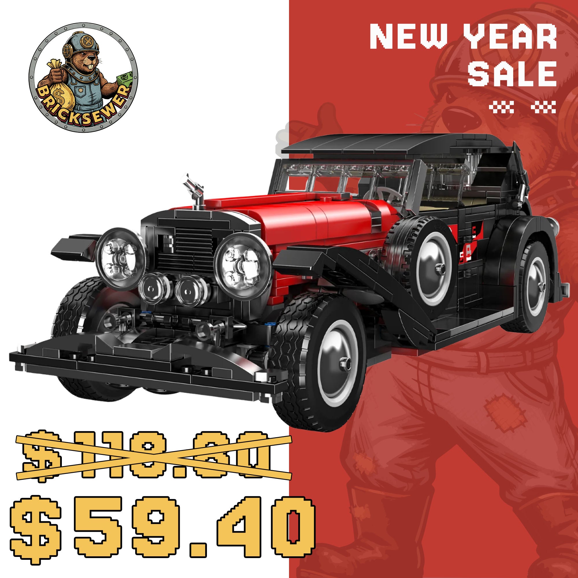 Mould King 10114 Vintage Convertible Car Model Building Set | 1,308 Pcs