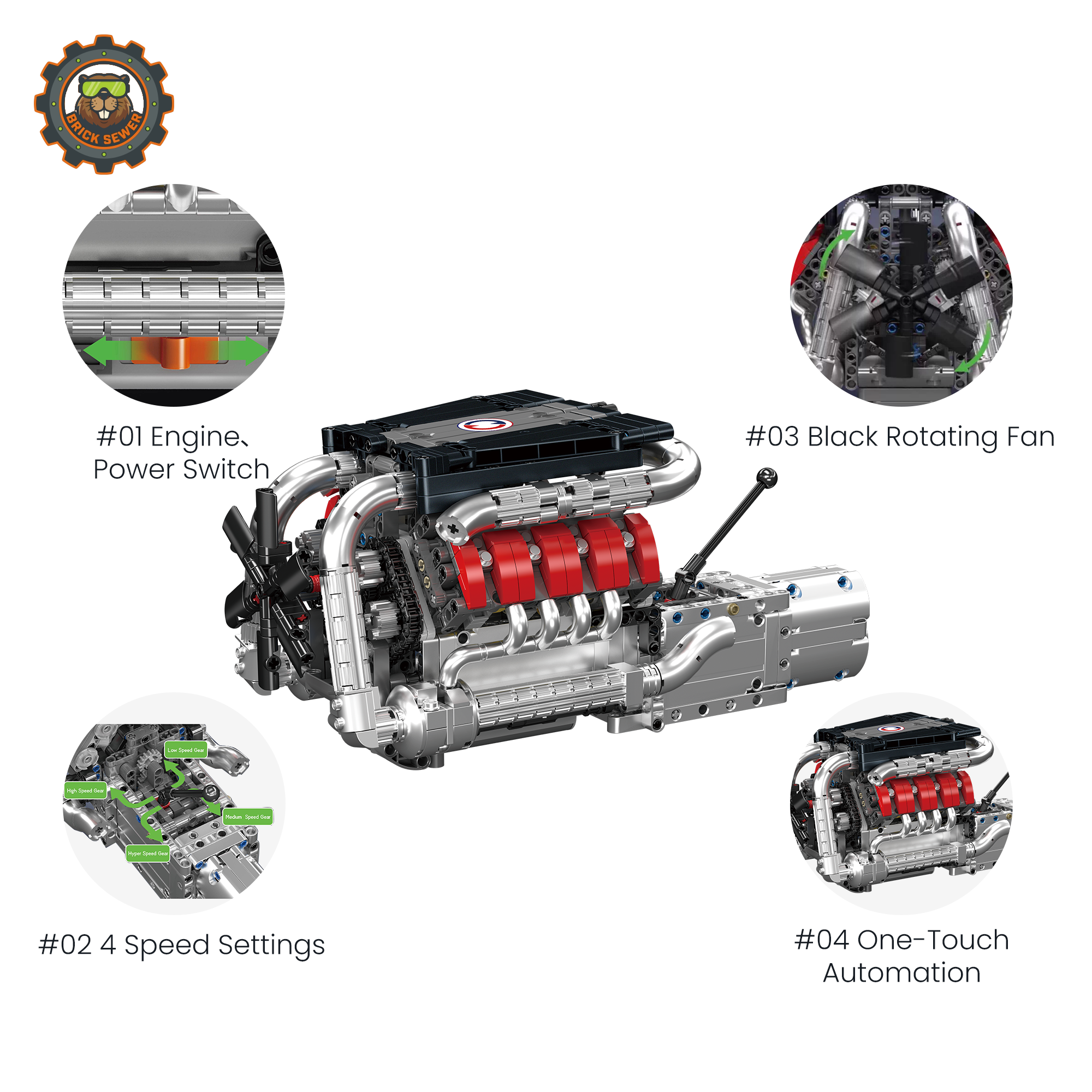 V8 Engine Gearbox 1169pcs