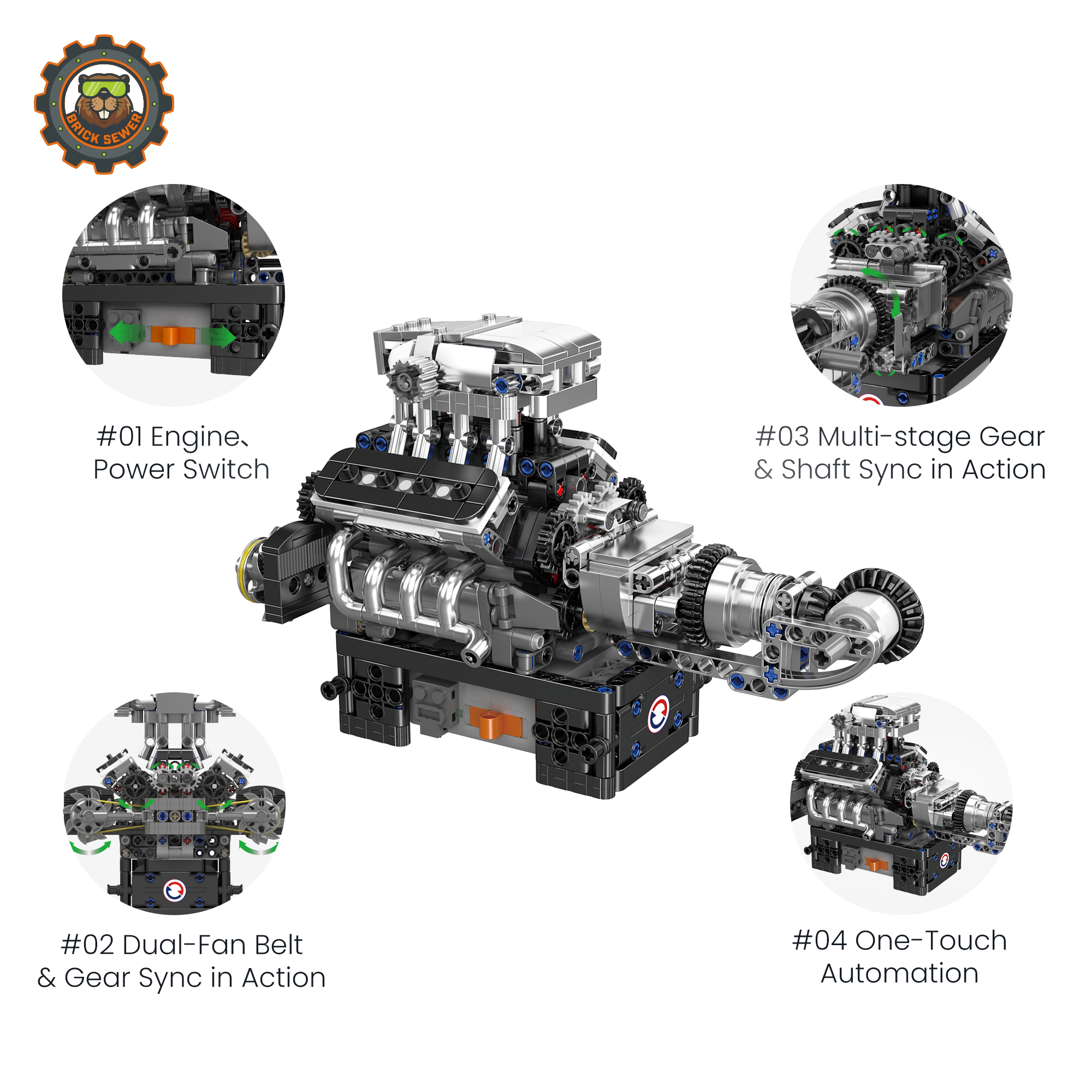 Turbocharged V8 Engine 737pcs