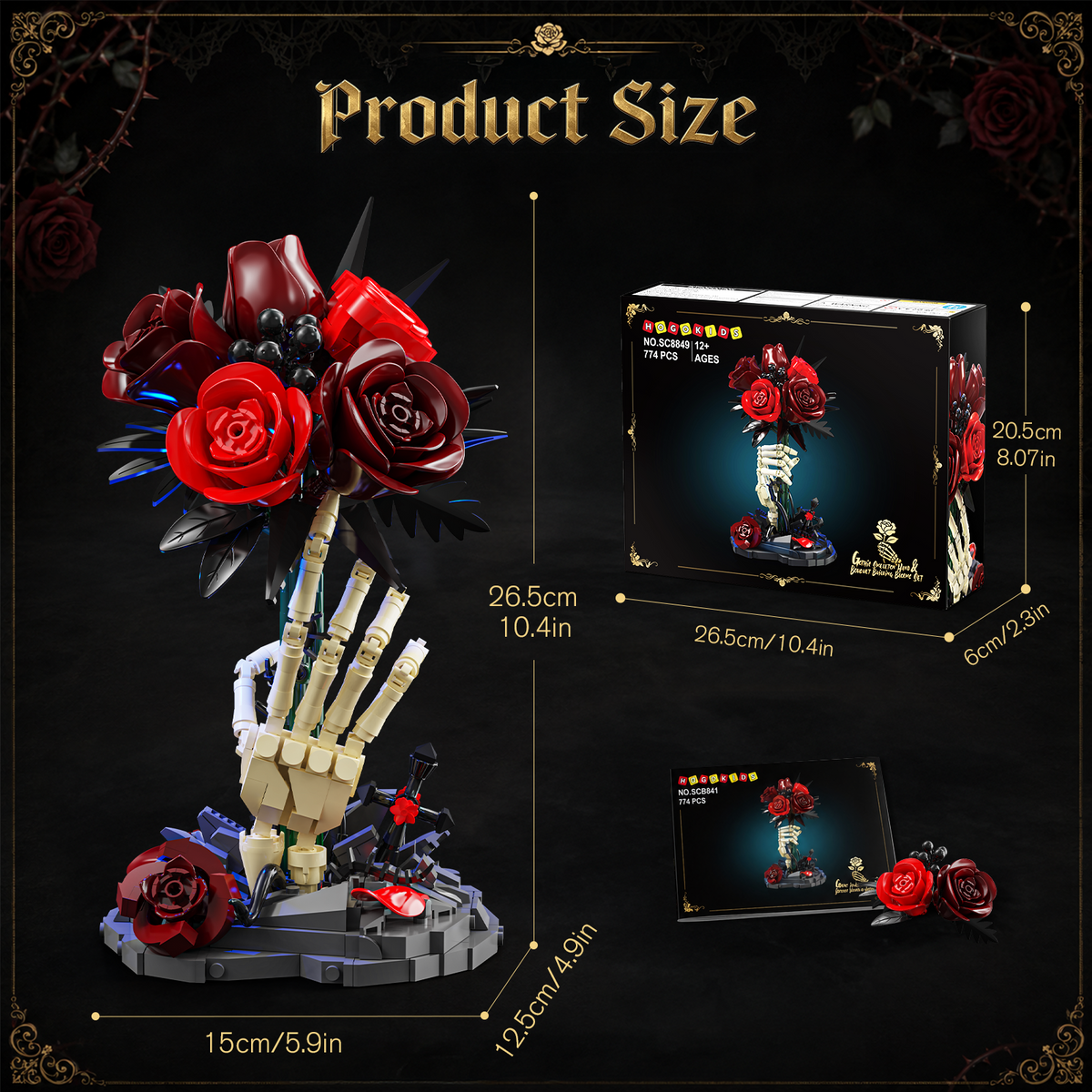 INSOON Gothic Skeleton Hand Rose Building Set with LED (774 PCS) SC8849