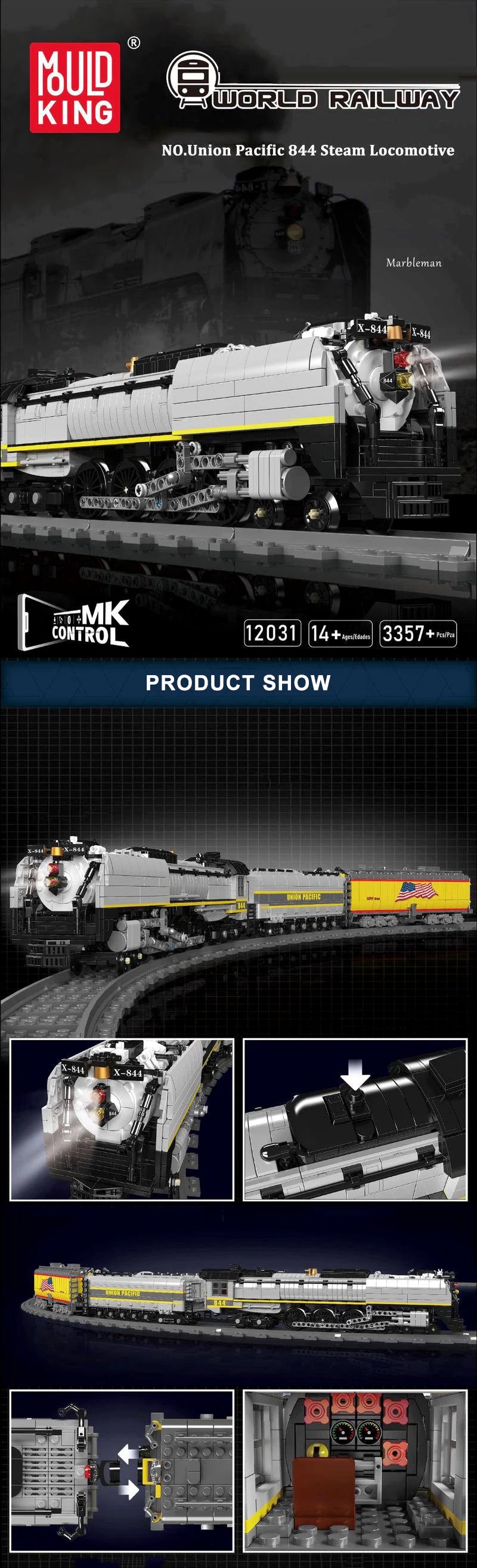 MouldKing 12031 Union Pacific 844 Steam Locomotive Technic