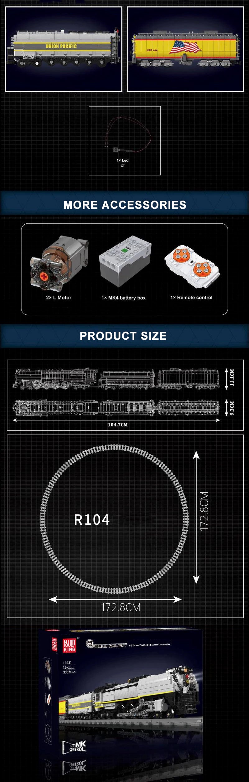 MouldKing 12031 Union Pacific 844 Steam Locomotive Technic