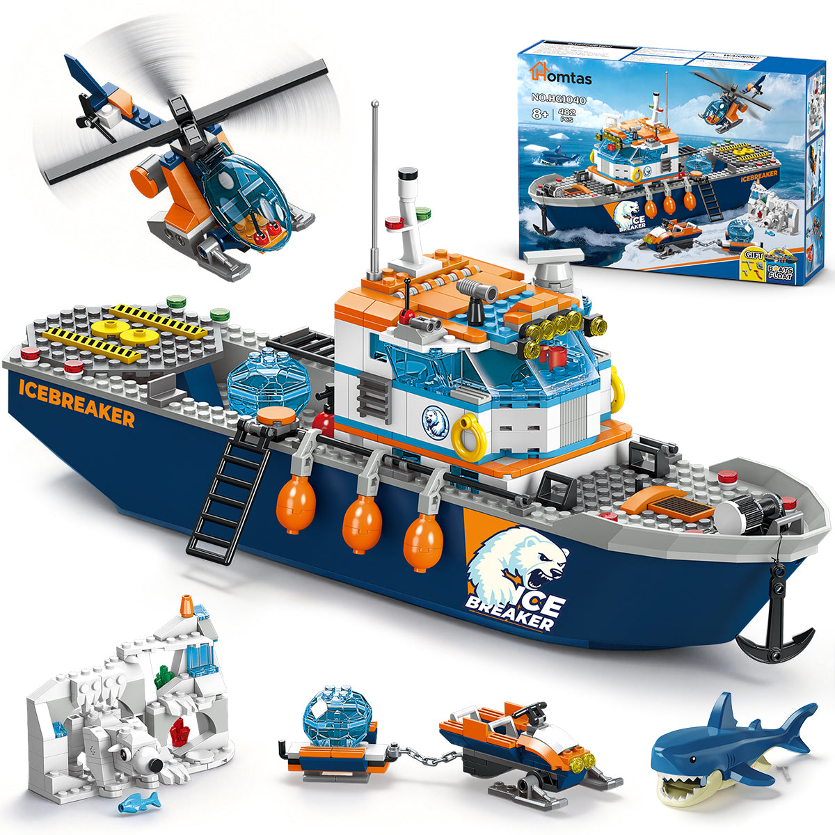 INSOON Arctic Icebreaker Ship Building Set with Helicopter (482 PCS) HG1040