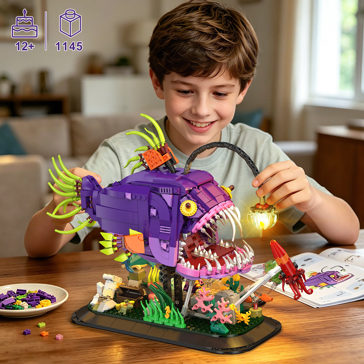 INSOON Mechanical Angler Fish Building Set with Lights HG1062