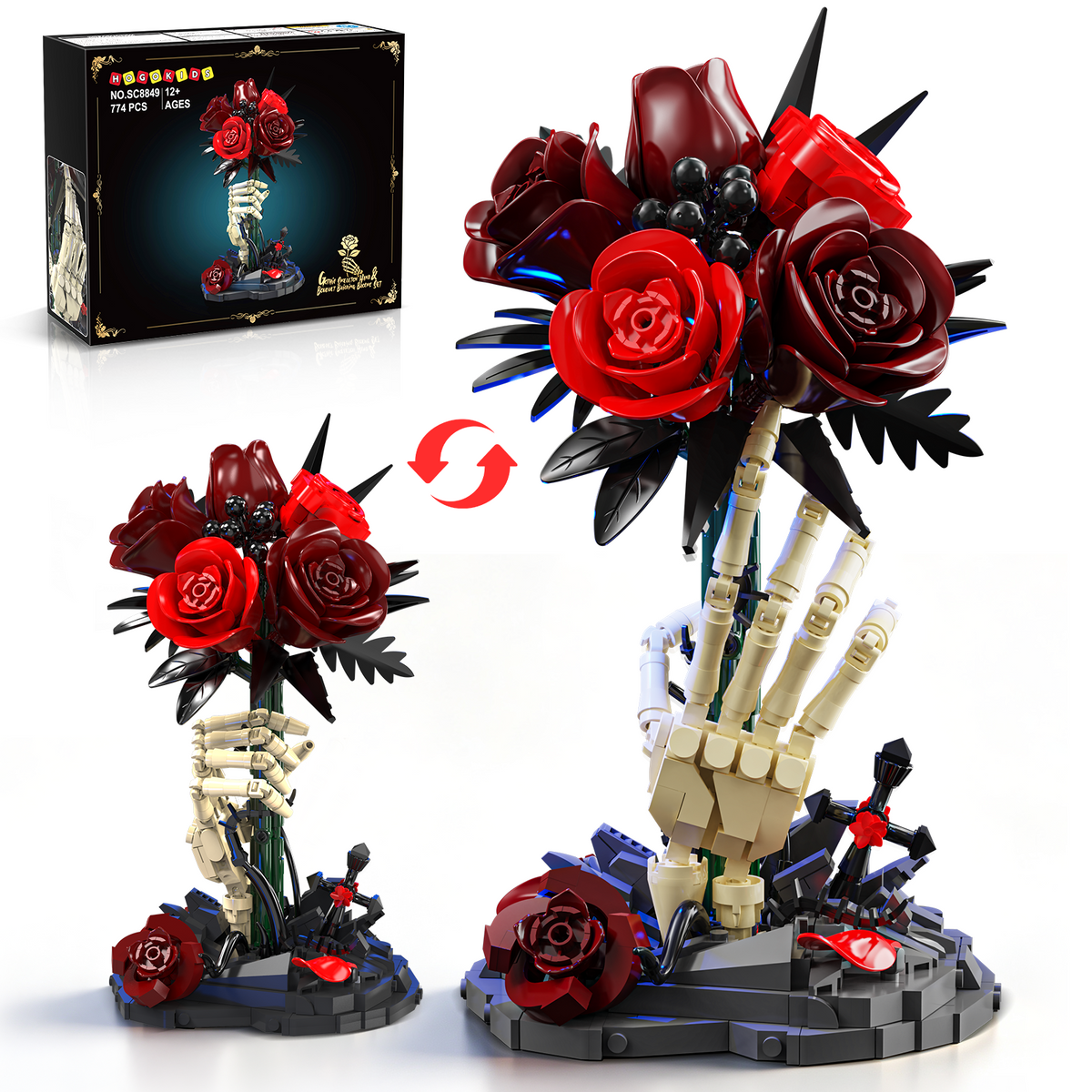 INSOON Gothic Skeleton Hand Rose Building Set with LED (774 PCS) SC8849