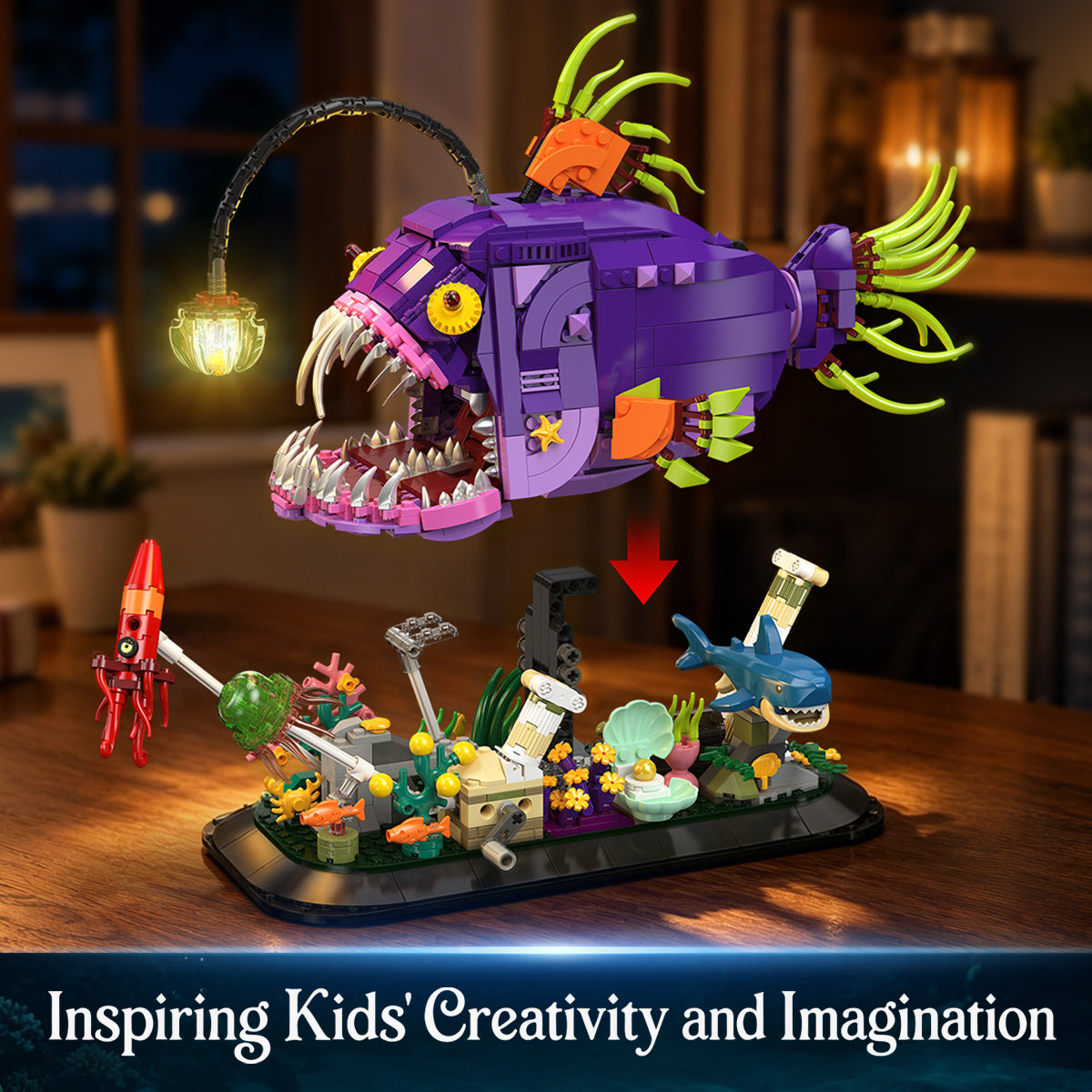 INSOON Mechanical Angler Fish Building Set with Lights HG1062