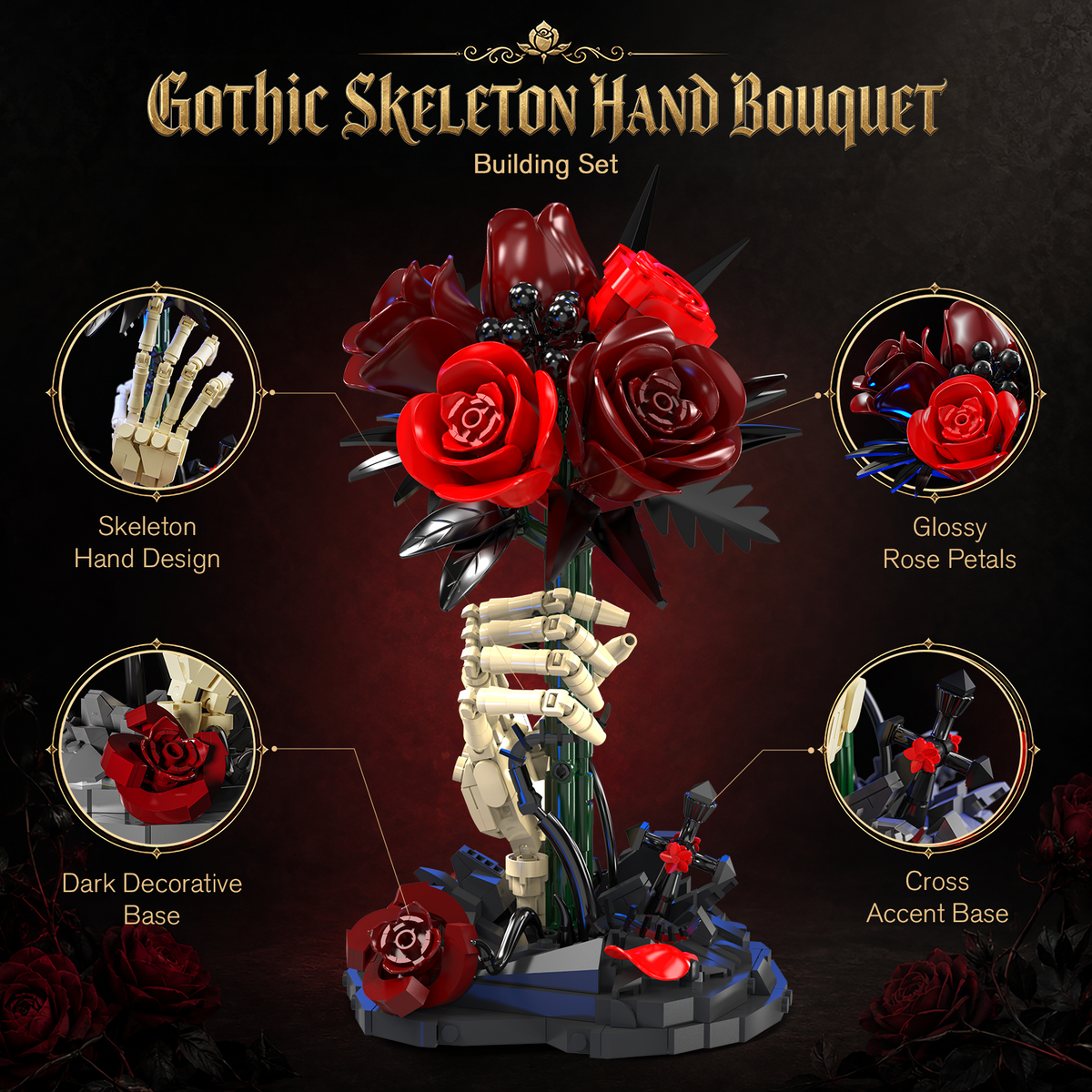 INSOON Gothic Skeleton Hand Rose Building Set with LED (774 PCS) SC8849