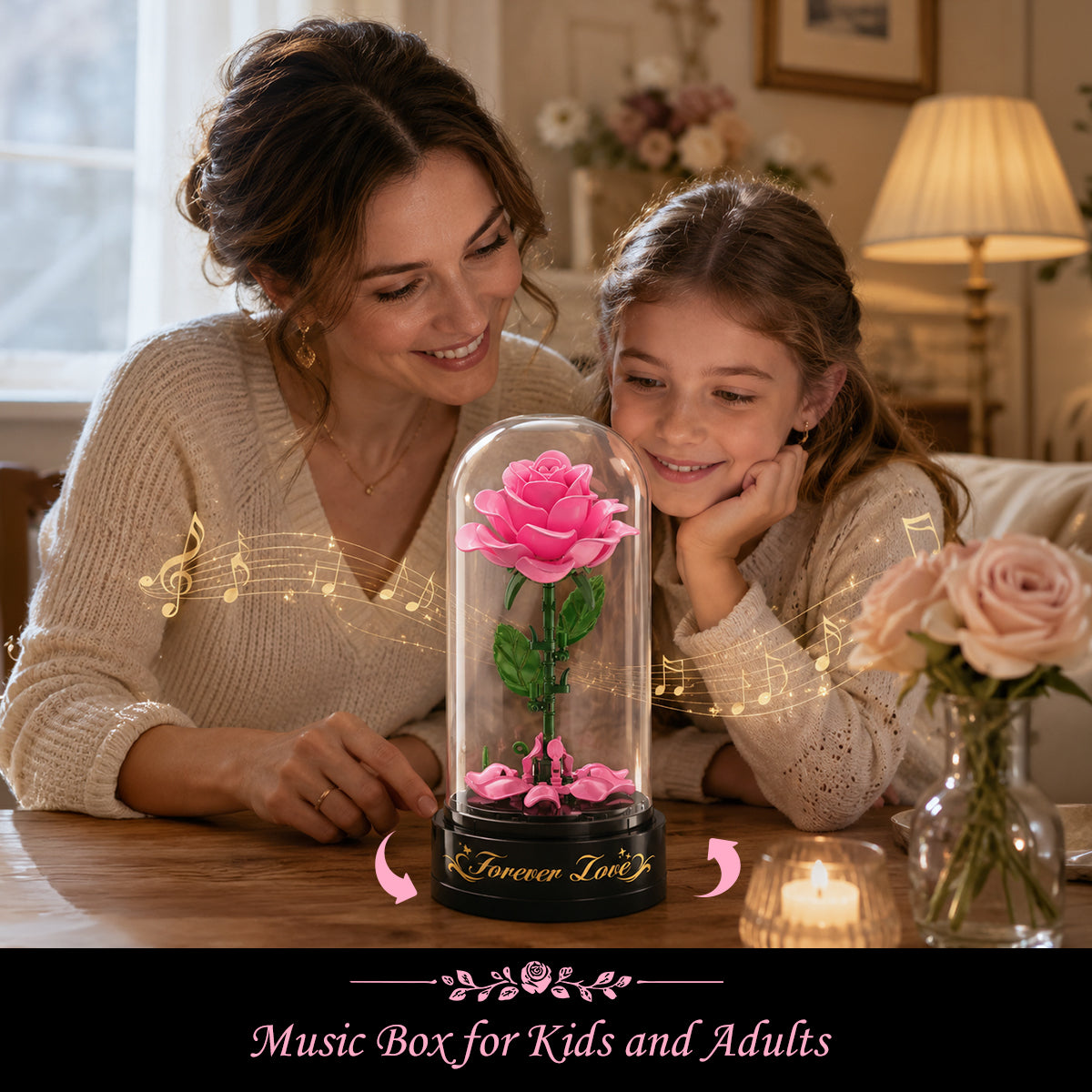 INSOON Rose Flower Building Set with Music Box and Display Dome SC6606