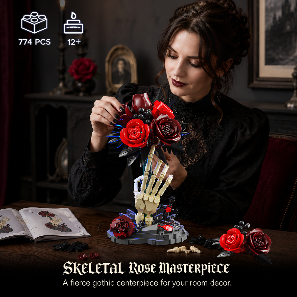 INSOON Gothic Skeleton Hand Rose Building Set with LED (774 PCS) SC8849