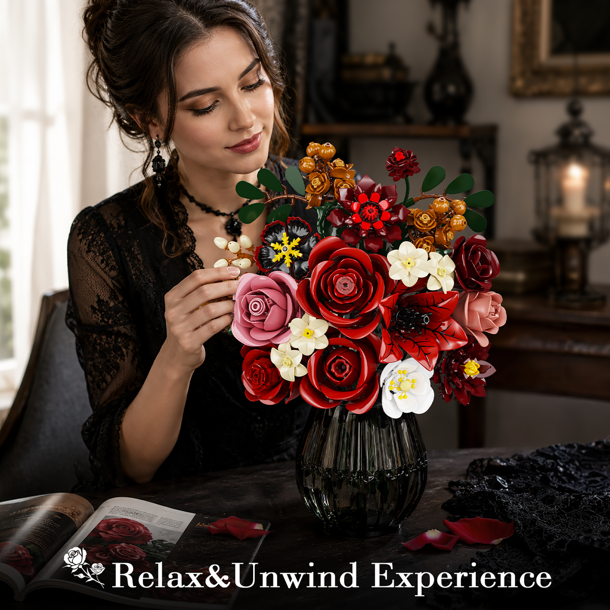 INSOON Crimson Rose Flower Bouquet Building Set SC8862