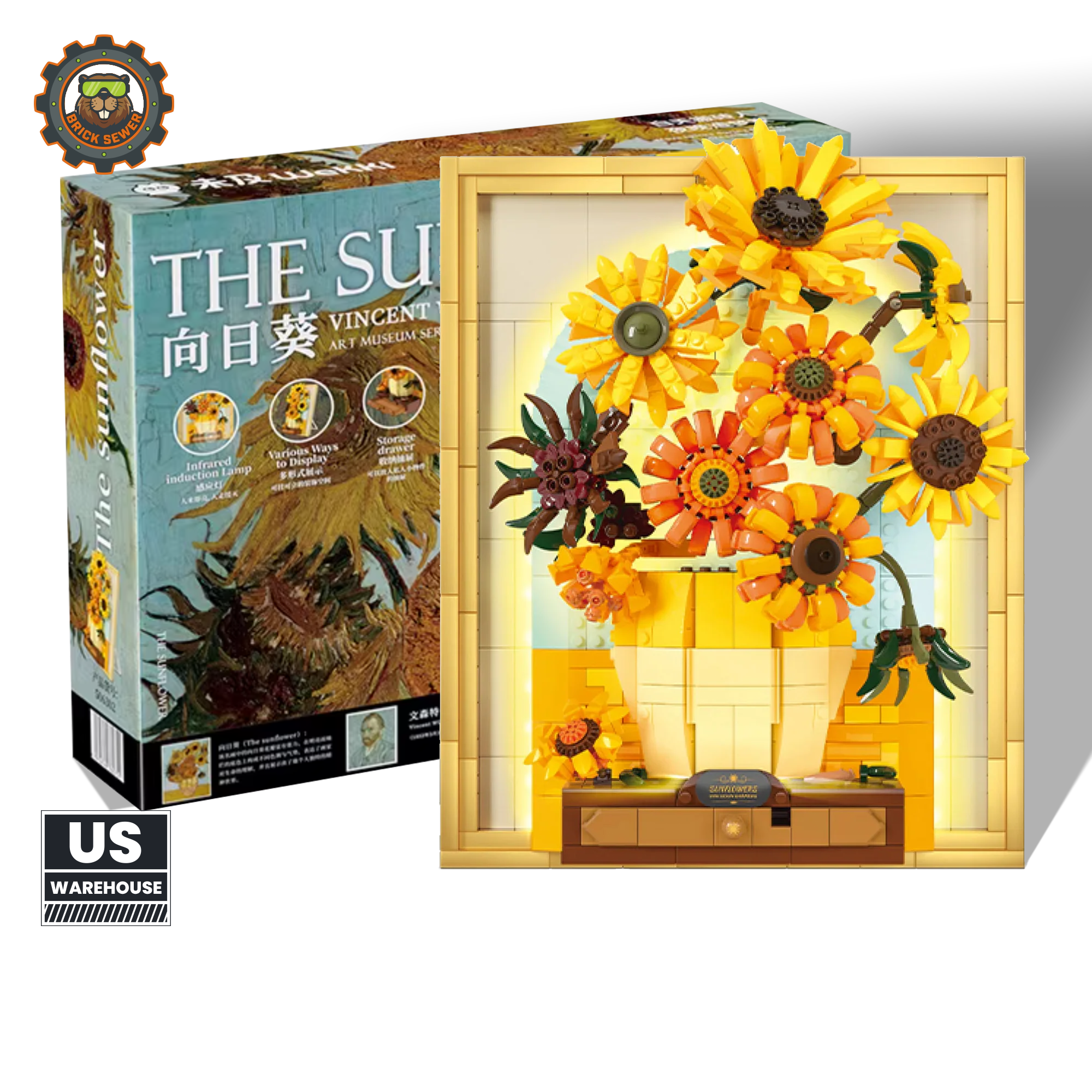Van Gogh – Sunflowers 3D Brick Painting with Light & Drawer