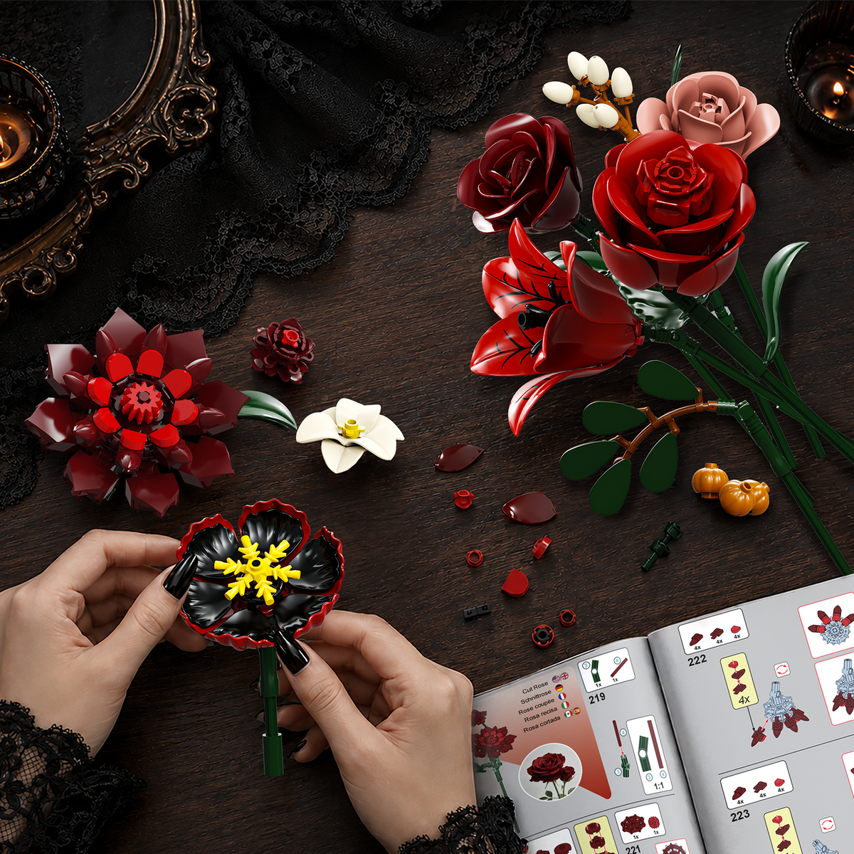 INSOON Crimson Rose Flower Bouquet Building Set SC8862