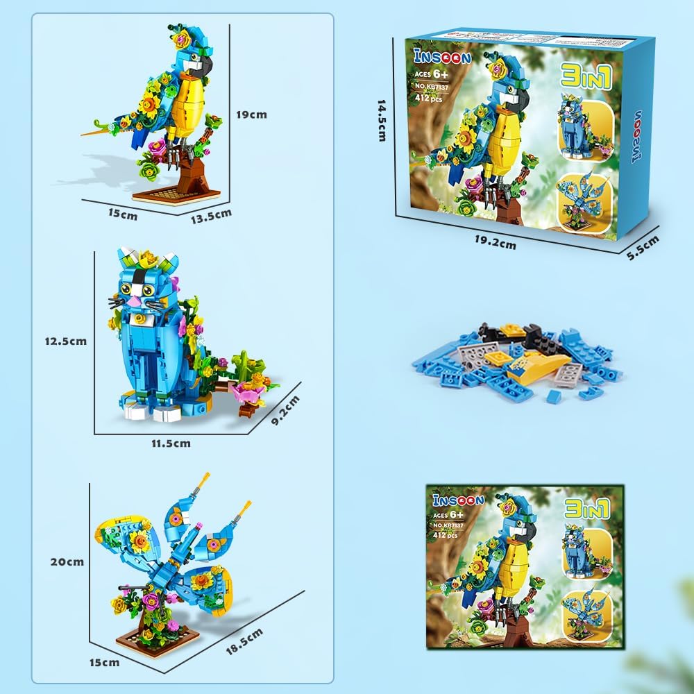 INSOON 3 in 1 Flower Cat Parrot Butterfly Building Set KB7137