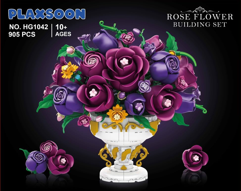 INSOON Purple Rose Flower Building Set with Vase HG1042