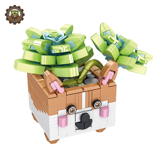 Inbrixx Corgi White Peony Succulent Building Block Set 655016