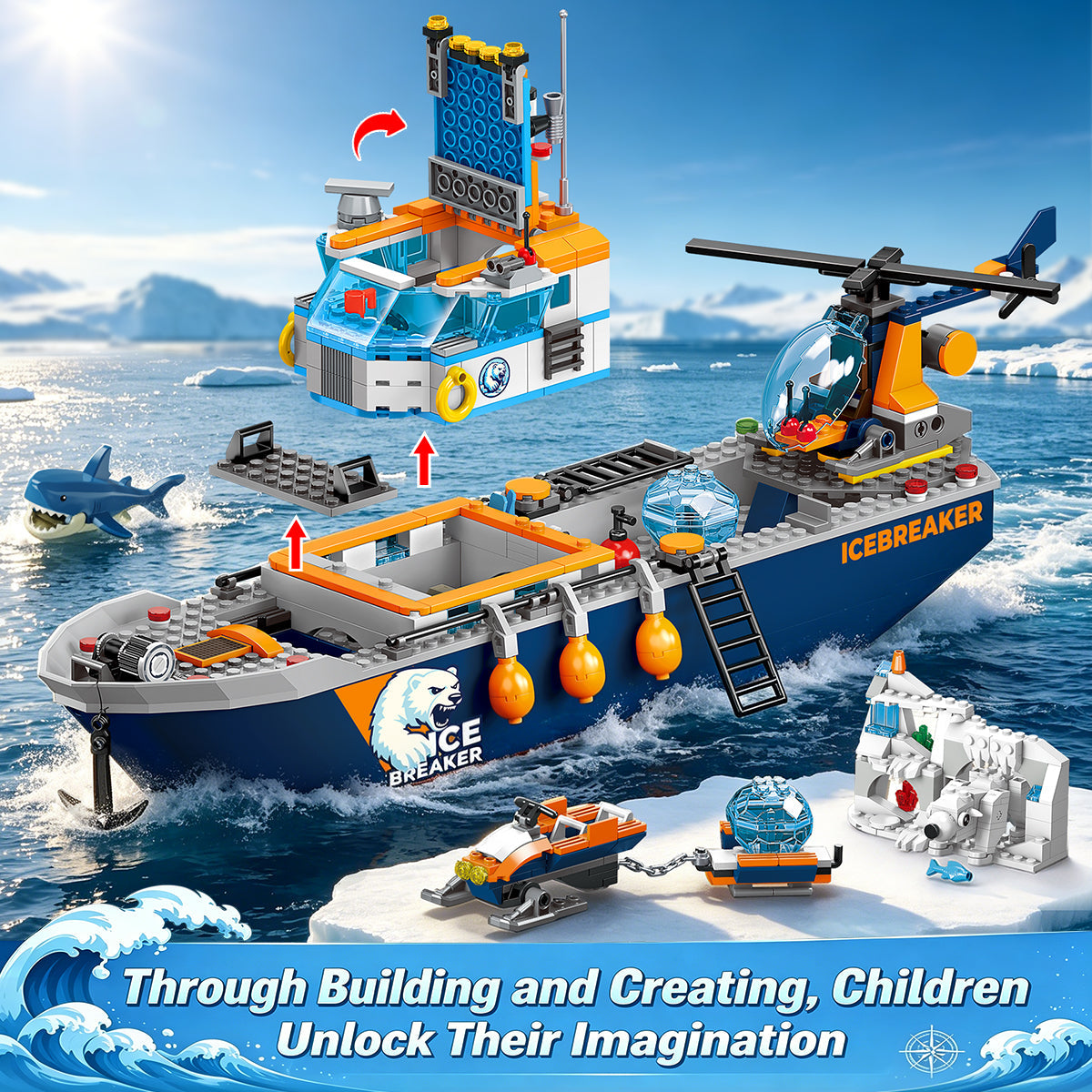 INSOON Arctic Icebreaker Ship Building Set with Helicopter (482 PCS) HG1040