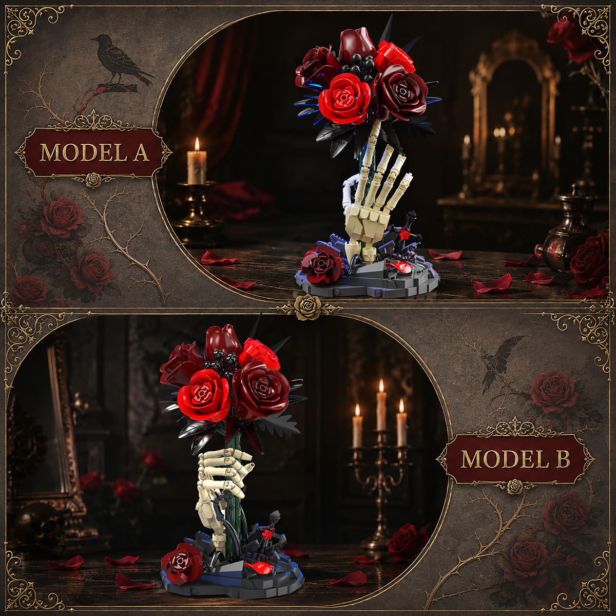 INSOON Gothic Skeleton Hand Rose Building Set with LED (774 PCS) SC8849