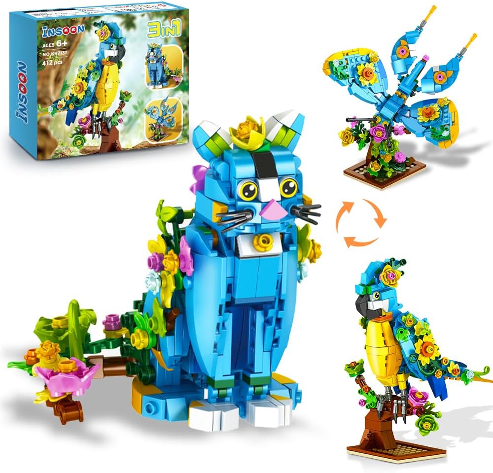 INSOON 3 in 1 Flower Cat Parrot Butterfly Building Set KB7137