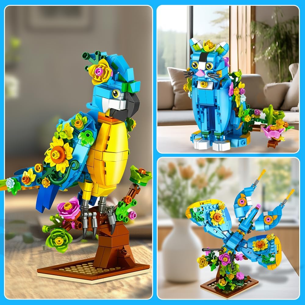 INSOON 3 in 1 Flower Cat Parrot Butterfly Building Set KB7137