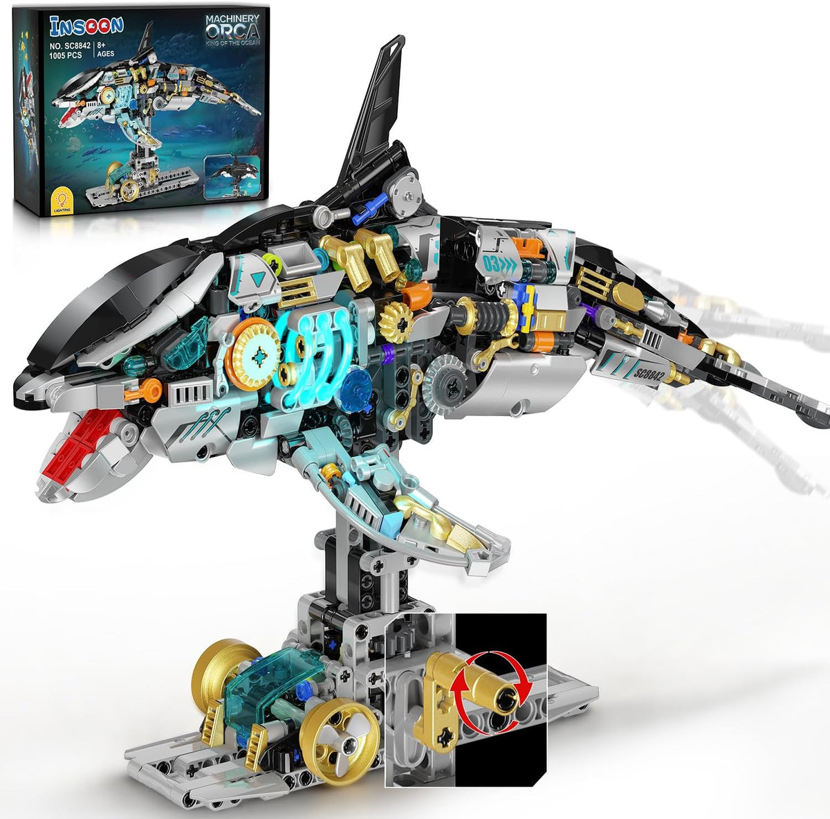 INSOON Mechanical Orca Building Set STEM Toy with LED Light SC8842