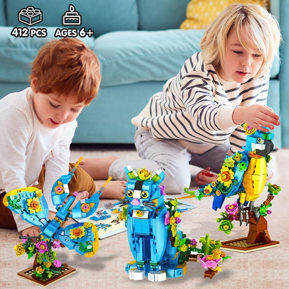 INSOON 3 in 1 Flower Cat Parrot Butterfly Building Set KB7137