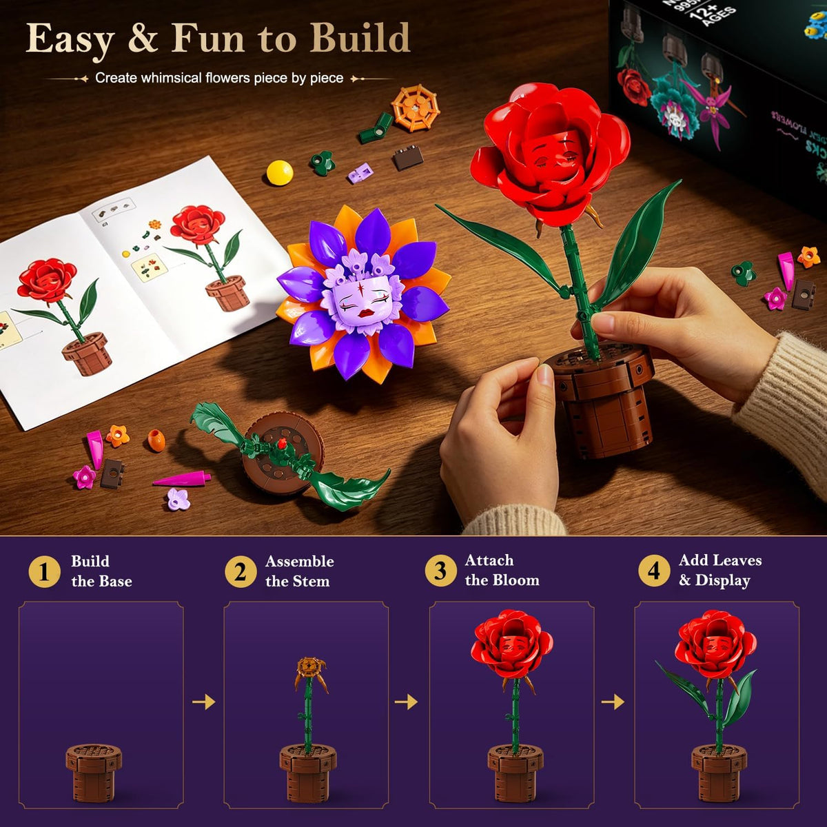 INSOON 8 Pack Halloween Flower Building Set with Spooky Faces SC9996