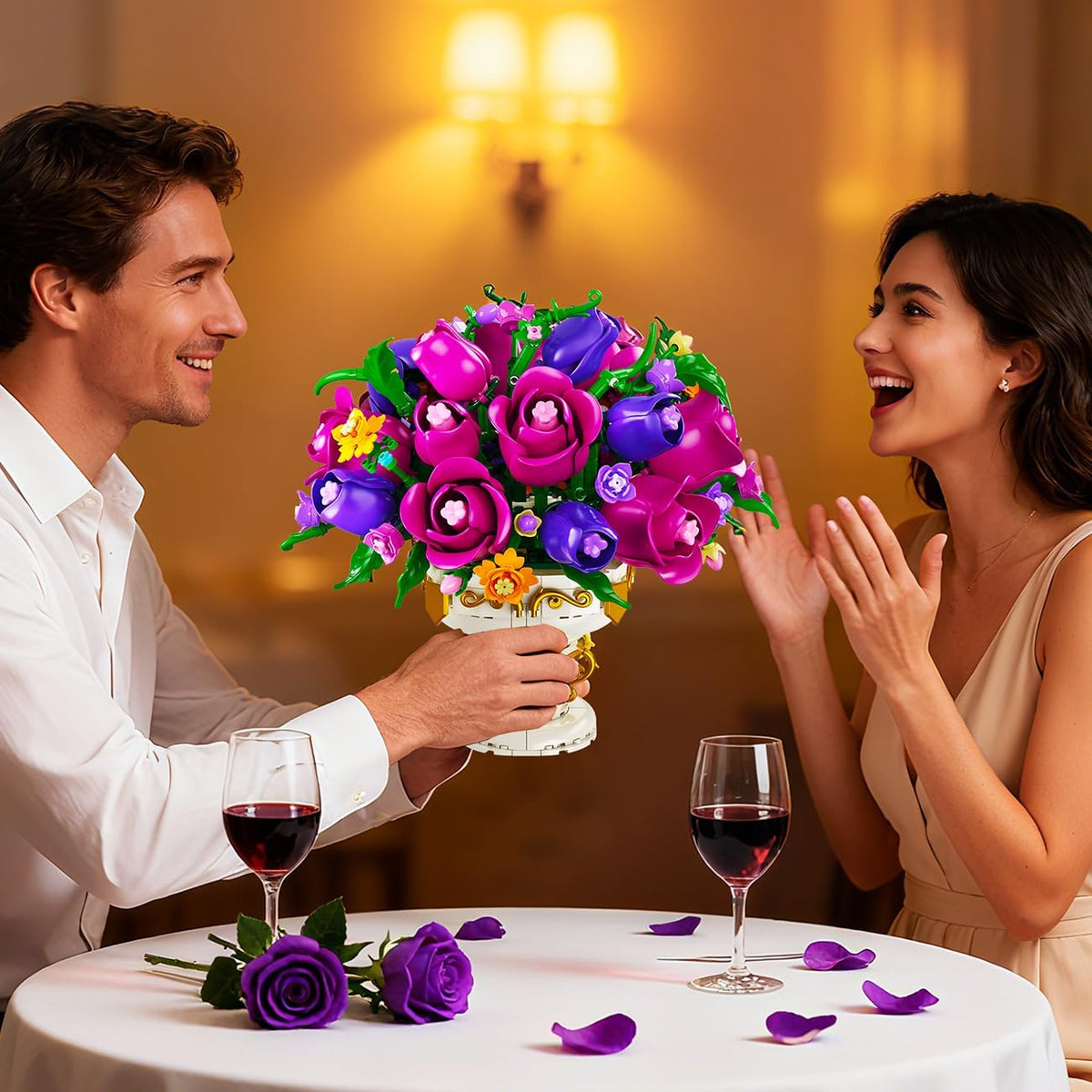 INSOON Purple Rose Flower Building Set with Vase HG1042