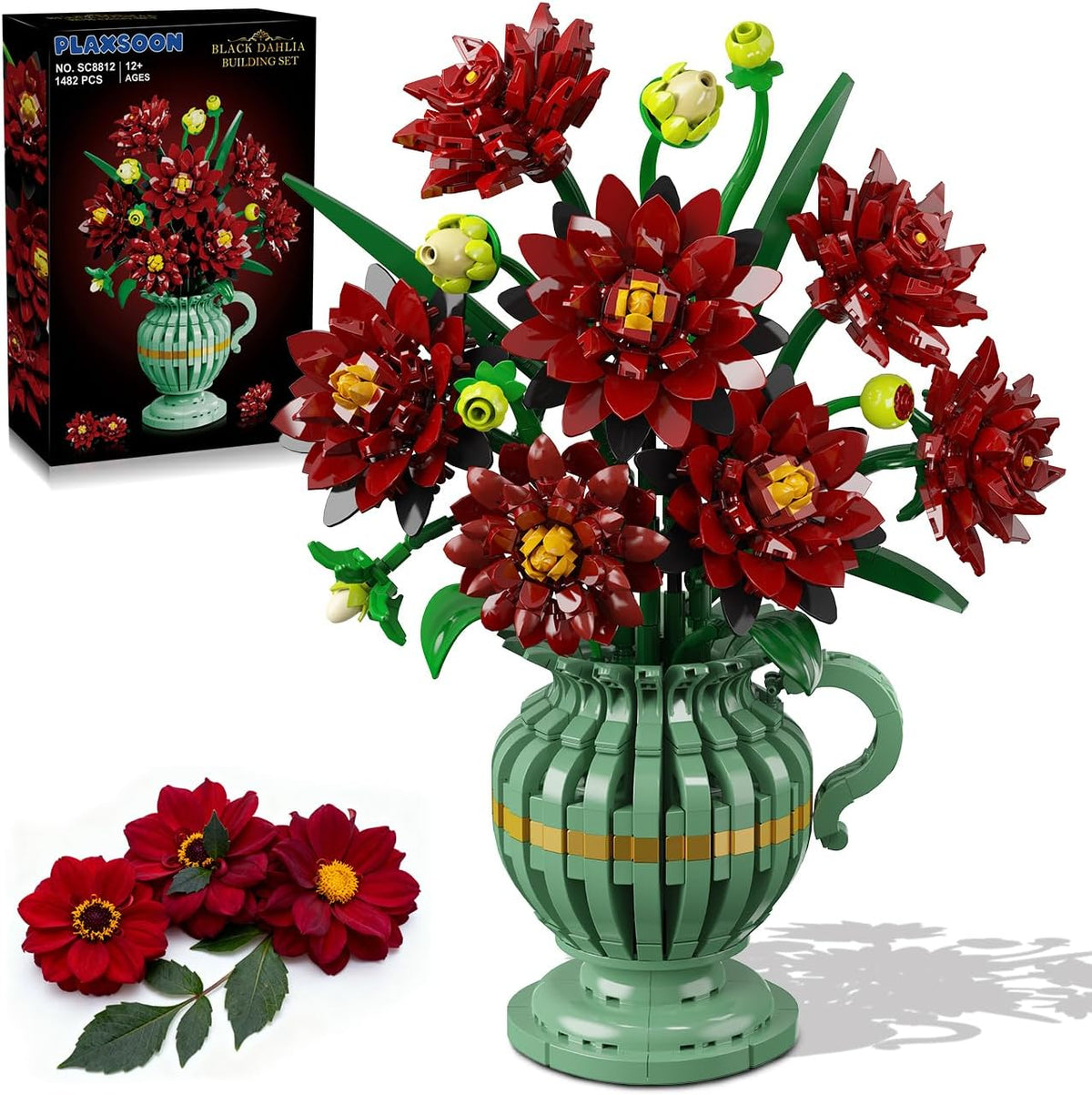 INSOON Black Dahlia Flowers Bonsai Building Set with Vase SC8812