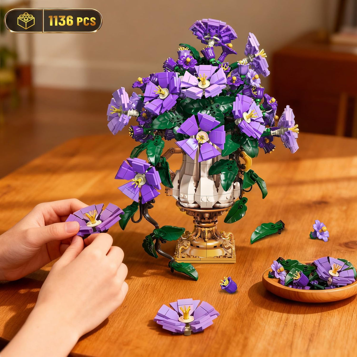 INSOON 2-in-1 Morning Glory Botanical Building Set with Vase SC8833